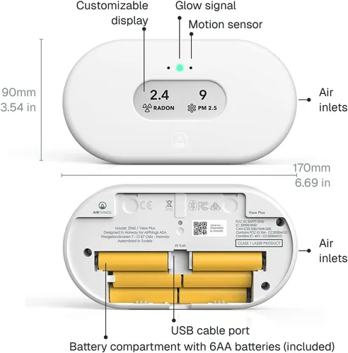Miniatura 14 de Airthings 2960 View Plus - Monitor de calidad del aire y radón alimentado por batería (PM, CO2, VOC, humedad, temperatura, presión)