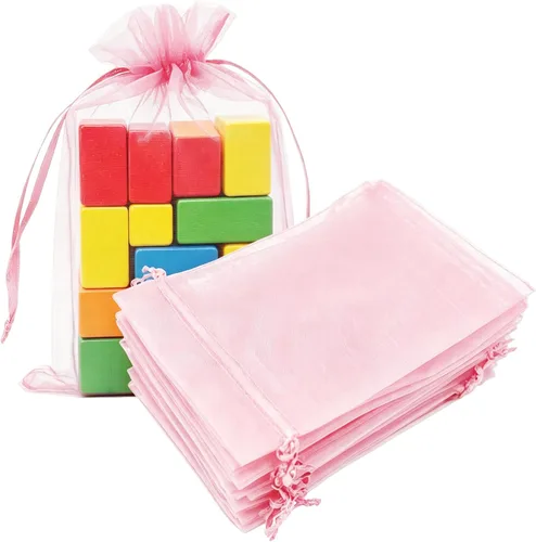 Miniatura 43 de Paquete de 50 bolsas de organza de regalo con cordón verde de 4 x 6 pulgadas para baby shower, Navidad, cumpleaños de bebé, recuerdo de fiesta