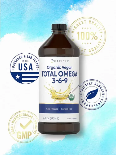 Miniatura 5 de Carlyle Omega 3 6 9 16 onzas líquidas Prensado en frío Suplemento orgánico certificado, vegano Vegetariano, sin OMG, sin gluten y sin