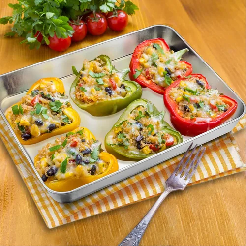 Miniatura 7 de P&P CHEF Sartén para lasaña de 9.3 pulgadas, bandeja de acero inoxidable para hornear, bandeja rectangular para brownie para hornear lasaña/carnes