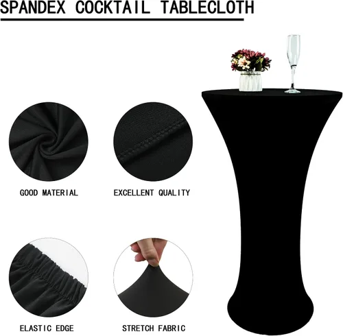 Miniatura 3 de Mantel de Mesa de Cóctel de Spandex Negro de 24x43 Pulgadas Ajustado Mesa de Bar Redonda Elástico Cubiertas de Mesa de Cóctel Highboy para Banquete