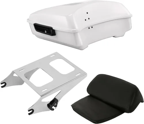 Miniatura 37 de TCT-MOTORPARTS Atlas Silver Metálico Maletero de Viaje Modificado con Respaldo y Montaje en Rack Adecuado para Harley Touring 14-25 Street Glide