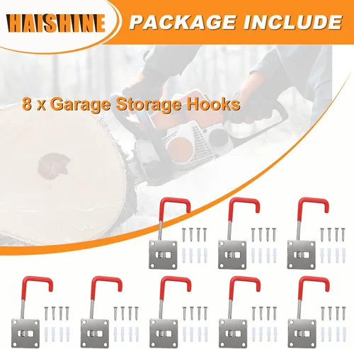 Miniatura 6 de Ganchos de garaje, paquete de 8 ganchos ajustables para almacenamiento en pared, ganchos de acero inoxidable resistentes con revestimiento 9 Packs