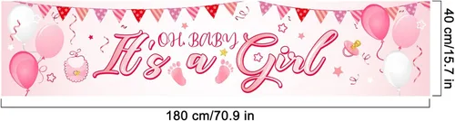 Miniatura 2 de Cartel con texto en inglés "It's a Girl", decoración de baby shower, horizontal de tela rosa, grande, de tela grande, con texto en inglés "It is a