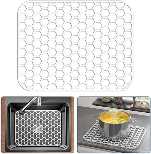 Miniatura 45 de Bestjing Tapete de silicona para fregadero - Protectores para fregadero de cocina con drenaje central, accesorio de rejilla de cocina de 26" x 14