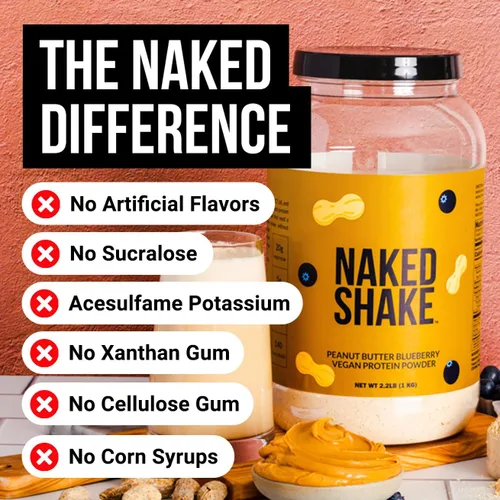 Miniatura 2 de NAKED Shake - Polvo de proteína de mantequilla de maní y arándano, proteína a base de plantas con aceite MCT, sin gluten, sin soja, sin OMG ni
