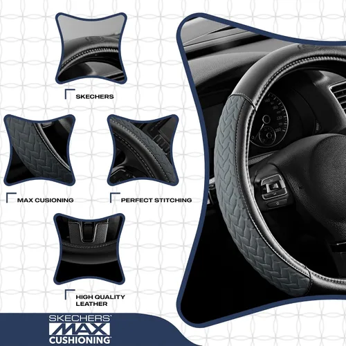 Miniatura 3 de Skechers - Funda para volante de cuero con amortiguación máxima, funda universal de 14" 1/2-15" para proteger el volante del automóvil para hombres