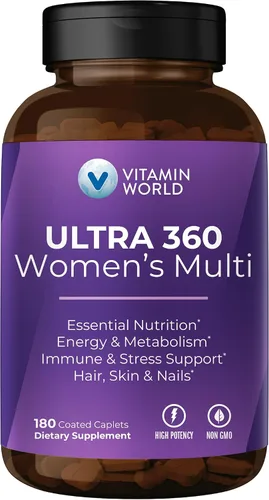Vitamin World Multivitamínico Ultra 360 para Mujeres, Multivitamínico para Mujeres con Hierbas y Colágeno para Cabello, Piel y Uñas, Suplemento con