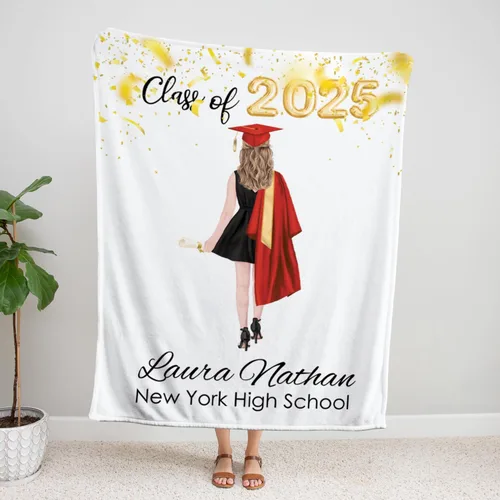 Miniatura 2 de Mantas personalizadas para la clase de 2025 – Manta personalizada para graduado – Sherpa o forro polar – Tamaño personalizado – Regalo de graduación