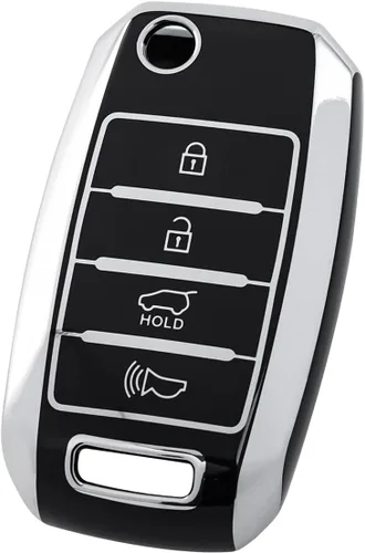 OFFCURVE Funda para llavero Kia Rio Optima Soul Sportage Sorento Carens Accesorios Smart Keyless Remote Key Protector Negro