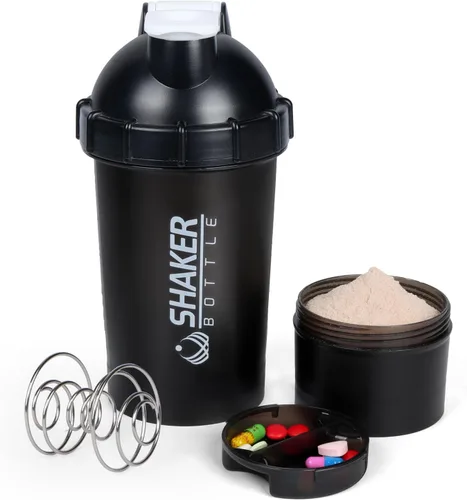 Shaker Bottle - Botellas mezcladoras de proteínas de 18 onzas con almacenamiento de polvo y estuche para píldoras, 16.9 fl oz, taza agitadora de