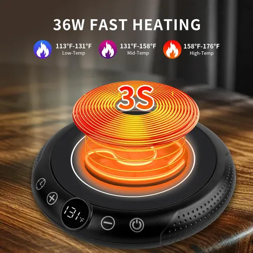 Miniatura 3 de Calentador de taza de café, calentador eléctrico de tazas para escritorio, plato calentador de velas con pantalla de temperatura, ajuste de 8