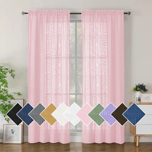 Miniatura 59 de Simplebrand Cortinas traslúcidas negras de cocina de 24 pulgadas de largo, 2 paneles, filtrado de luz, geométrico jacquard con textura, cortinas