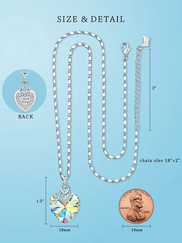 Miniatura 4 de PLATO H Collar de cristal de 3 corazones para mujer, regalos para ella, collar de joyería de cristal para niña, regalos de boda para aniversario