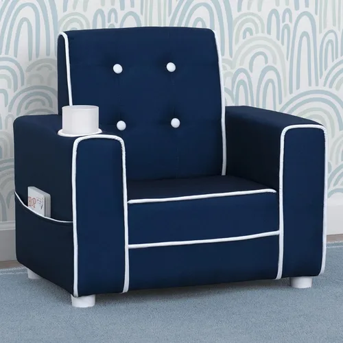 Miniatura 2 de Delta Children - Silla tapizada para niños Chelsea con portavasos, azul marino