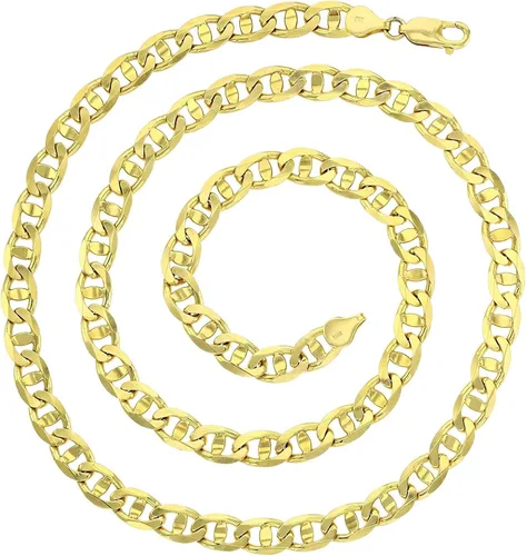 Miniatura 2 de DECADENCE Cadena de eslabones cóncavos de oro amarillo de 14 quilates maciza de 0.236 a 0.394 pulgadas con cierre de pinza de langosta Cadena