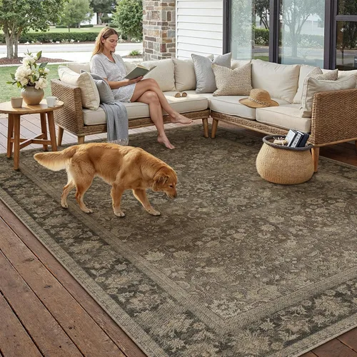 Miniatura 80 de HUGEAR 8x10 Alfombras lavables a máquina color marrón para pasillo, alfombra grande de área interior, alfombra de acento floral, alfombra de pelo