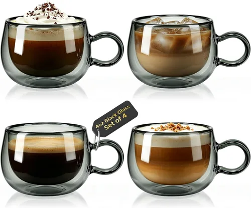 Miniatura 11 de Glastal Calidad Alemana 4 Oz Tazas de Espresso de Vidrio Aislada de Doble Pared, Tazas de Café Espresso, Tazas de Espresso Dobles, Tazas Demitasse
