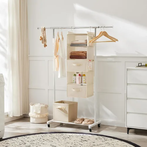 Miniatura 6 de MAX Houser Organizador Colgante de Closet de 5 Niveles, Estante Colgante de Tela con 2 Ganchos Resistentes para Almacenamiento, Plegable (Beige-D2)