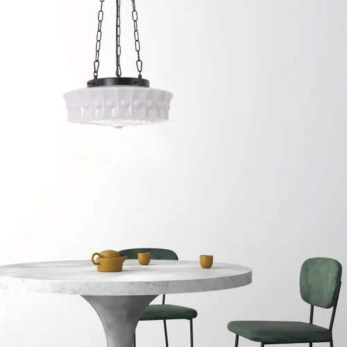 Miniatura 6 de Lámpara colgante de vidrio lechoso, 35.56 cm Candelabro moderno de mediados de siglo estilo escuela colgante, lámpara vintage para dormitorio