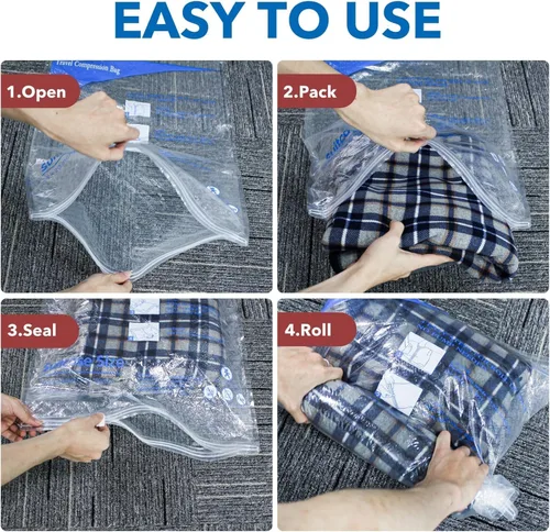 Miniatura 8 de Paquete de 36 bolsas de almacenamiento al vacío con bomba eléctrica, bolsas de sellado al vacío para ropa, almohadas, cobijas, ropa de cama