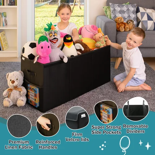 Miniatura 3 de SoftOwl Organizador de almacenamiento de juguetes extra grande con tapa, diseño de caja de almacenamiento de juguetes resistente y plegable, Negro