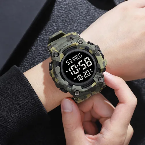 Miniatura 5 de Fanmis Reloj digital digital multifunción para hombre, electrónico, impermeable, con alarma, reloj deportivo de cuarzo, Azul Patchwork