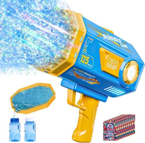 Miniatura 9 de Máquina Bazuca de Pistola de Burbujas con Solución - Lanzador de 69 Agujeros para Juguete de Verano al Aire Libre, Recuerdos de Fiesta - Máquina Azul