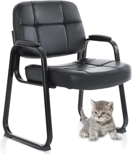 Miniatura 9 de CLATINA Big & Tall - Silla de invitados para sala de espera de 500 libras, silla de recepción de oficina de cuero sin ruedas con brazos acolchados