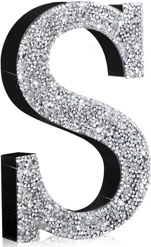 Miniatura 48 de Qunclay Letras brillantes de cristal plateado de 5.7 pulgadas, decoración de diamantes triturados, letra de madera con purpurina con tornillo