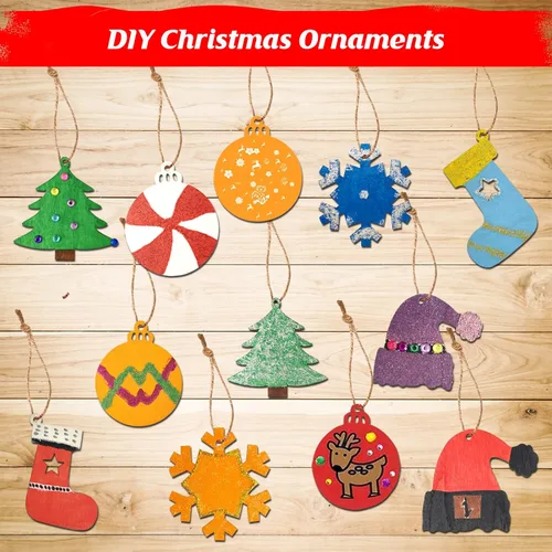 Miniatura 2 de Collabell Kit de manualidades de pintura de madera de Navidad, pinta tus propios adornos de Navidad, rebanadas de madera sin terminar, manualidades