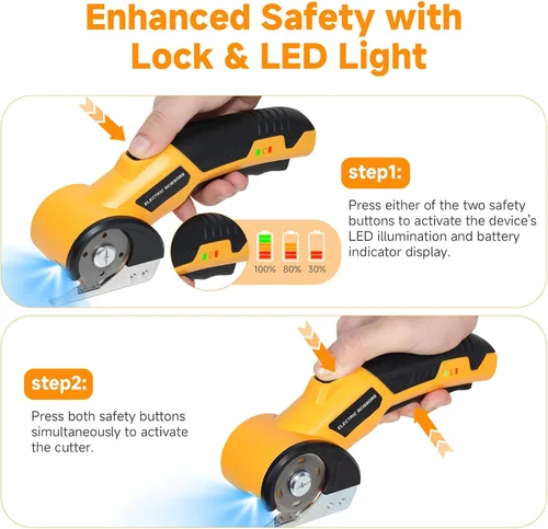 Miniatura 3 de Cortador de cartón, tijeras eléctricas inalámbricas con bloqueo de seguridad y luz LED, corte de alta velocidad de 320 RPM para cartón, tela, cuero