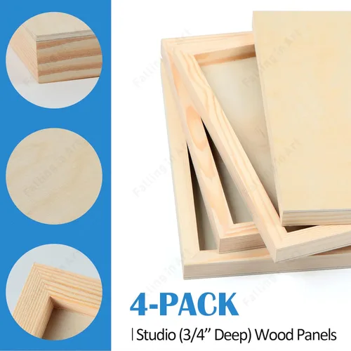 Miniatura 5 de Falling in Art Kit de paneles de madera de abedul sin terminar para pintura, lienzo de madera, paquete de 4 unidades de 6 x 12 pulgadas de estudio