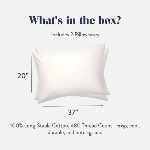 Miniatura 2 de Brooklinen Juego de 2 fundas de almohada de satén de lujo, 100% algodón de fibra larga con cierre de sobre, tela suave, duradera y lavable a Blanco