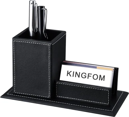 Miniatura 13 de KINGFOM Organizador de escritorio para suministros de oficina, caja de almacenamiento de piel sintética, 4 compartimentos divididos para bolígrafos