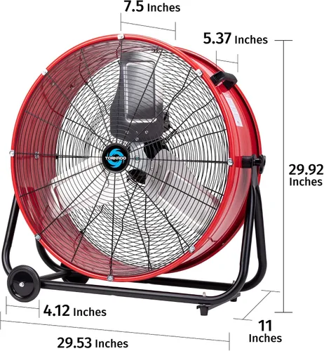 Miniatura 2 de Tornado Ventilador de tambor de 24 pulgadas de alta velocidad, ventilador de piso industrial de alta resistencia de 8800 CFM, cuchillas metálicas