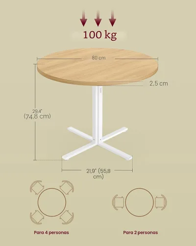 Miniatura 2 de VASAGLE Mesa de Comedor, Mesa de Cocina Redonda Pequeña para 4 Personas, 31.5 x 29.4 Pulgadas, para Comedor, Sala de Estar, Casa de Campo, Oka Beige