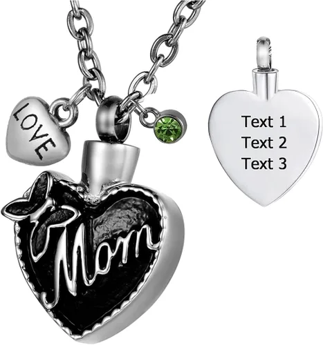 Miniatura 17 de Collar de urna conmemorativa de acero inoxidable para cenizas con texto en inglés "Dad in Heart", Acero inoxidable