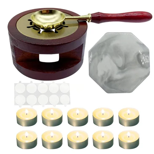 Miniatura 5 de Kit de calentador de sellos de cera, herramienta de horno, soporte calentador de sello de cera con cuchara y kit de varilla agitadora para sello