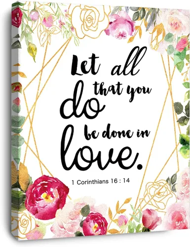 OTINGQD 1 Corintios 16:14 Que todo lo que hagan sea hecho con amor Arte de pared, decoración de pared cristiana para mujeres, decoración de pared de