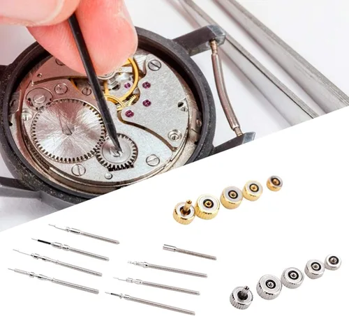 Miniatura 5 de Kit de reparación de relojes, corona de reloj, corona de reloj de acero inoxidable, conjunto de resorte de corona de reloj, herramienta