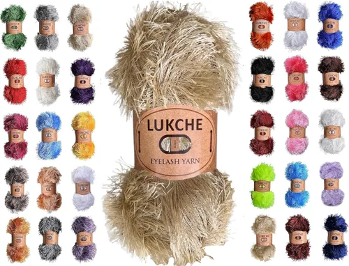 Miniatura 10 de Hilo de Pelo de Pestañas de Diversión de Lana de Felpa Premium 100% Poliéster 164 Yardas (150 Mt), 3.53 Oz (100 Gr) Hilo de Crochet Colorido DIY