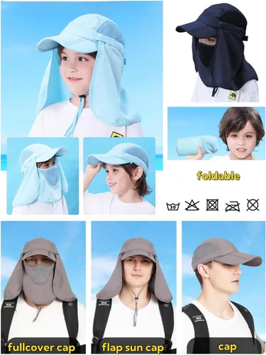 Miniatura 5 de Sombrero de sol transpirable de ala ancha UPF 50+ con solapa para el cuello, protección UV, gorra de secado rápido para verano, pesca al aire libre