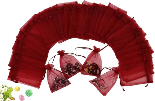 Miniatura 32 de Wudygirl 100 bolsas de organza de 3.9 x 4.7 pulgadas, bolsas de regalo transparentes con cordón, para bodas, fiestas, joyas, perfumes, sobres