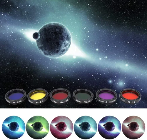 Miniatura 2 de Kit de filtro de telescopio colorido de 1.25 pulgadas, filtro de luna para telescopios con caja de almacenamiento para telescopios, oculares