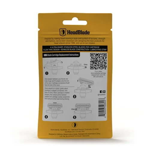 Miniatura 9 de HeadBlade HB6 - Cuchillas de afeitar de repuesto para hombre, 6 cuchillas de acero inoxidable para no tirar o tirar, afeitarse menos, funciona