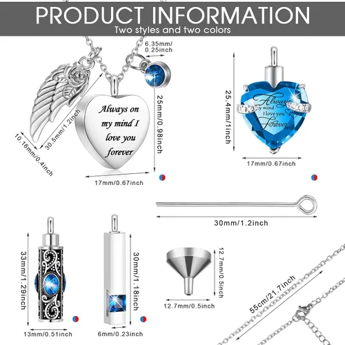 Miniatura 8 de Fumete 8 piezas de collar de urna para cenizas, joyería de cremación, cenizas de seres queridos, collar con colgante de urna de recuerdo