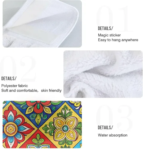 Miniatura 5 de 2 toallas de mano colgantes suaves y absorbentes con patrón de talavera mexicana para cocina y baño
