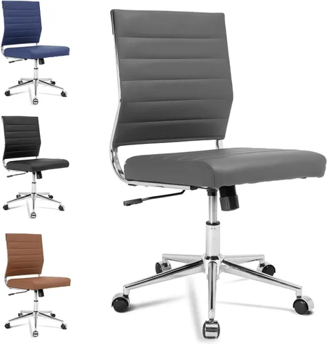 Miniatura 8 de Okeysen Silla de escritorio de oficina sin brazos, ergonómicas giratorias negras sin brazos para sala de conferencias, altura ajustable, silla