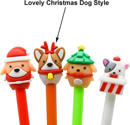 Miniatura 3 de Maydahui 12 bolígrafos de gel de Navidad para perros, lindos bolígrafos de animales 3D, árbol de Navidad, muñeco de nieve, reno, Papá Noel, tinta
